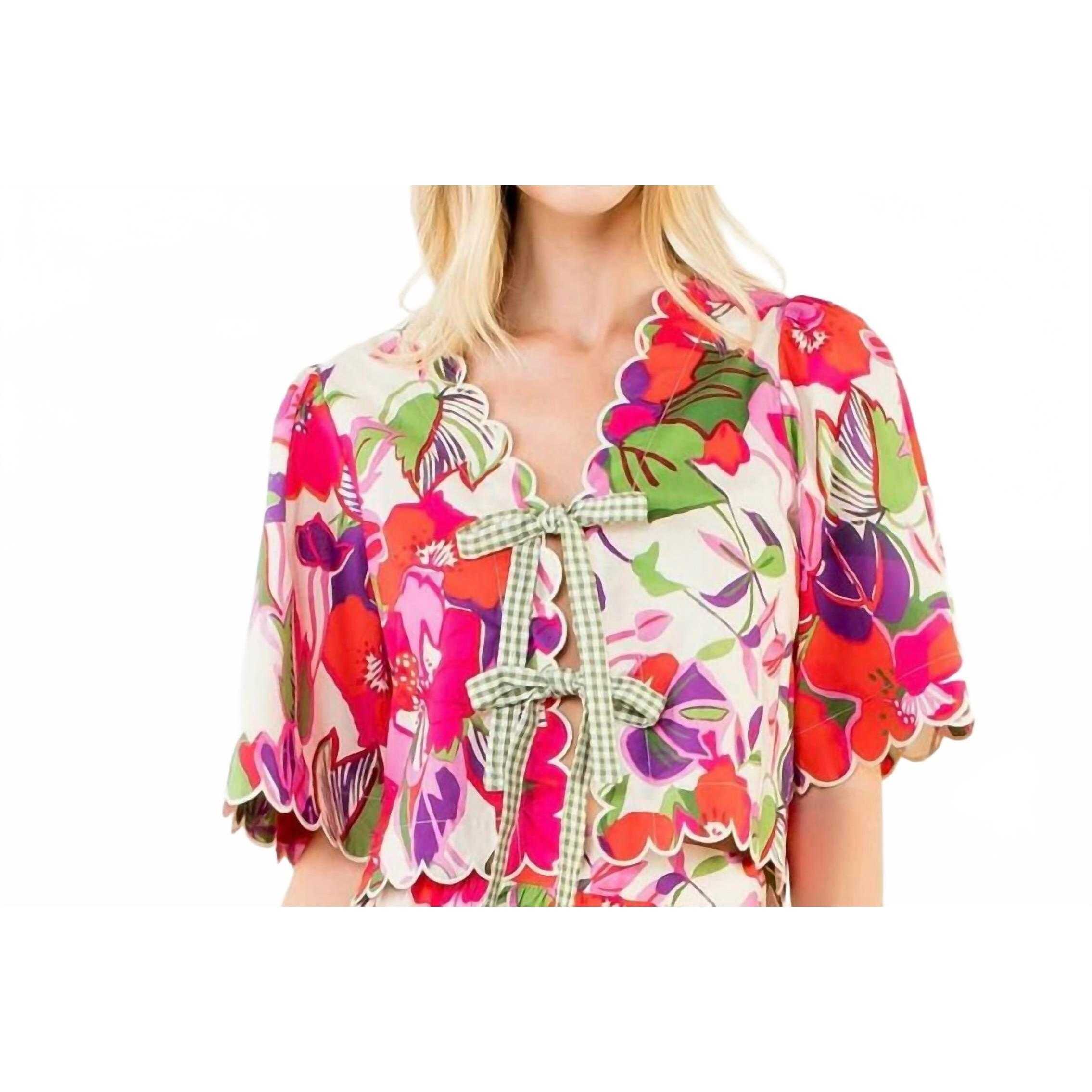 New Thml Short Sleeve Floral Pattern Top In Pink